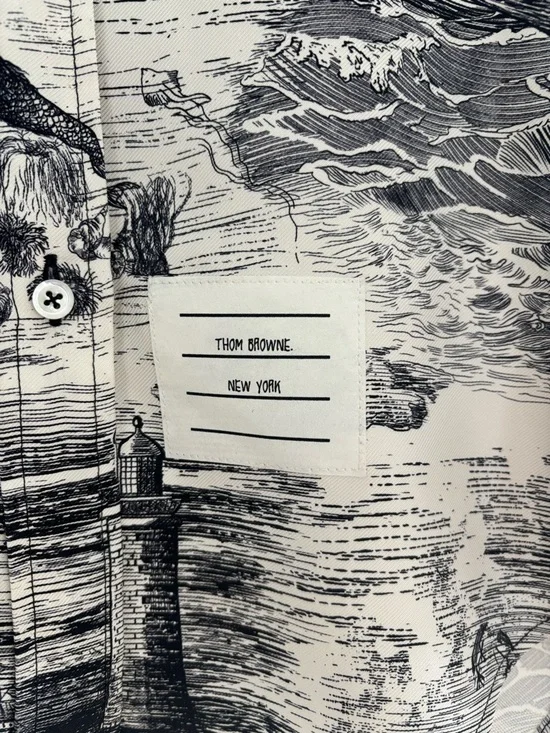 NWOT Thom Browne Black & White Illustrated Button-Up Shirt - Picture 5 of 6